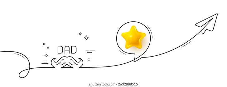 Father day line icon. Continuous line with share plane. Best dad sign. Retro barbershop symbol. 3d star in speech bubble. Father day single line ribbon. Loop curve pattern. Vector