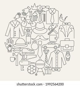 Father Day Line Icons Circle. Vector Illustration of Outline Design.