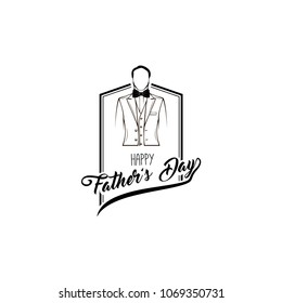 Father day. Man elegant suit, Bow tie. Holiday card. Happy father day lettering. Vector illustration