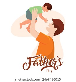 Father day poster with dad character holding his kid Vector illustration
