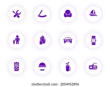 father day purple color vector icons on light round buttons with purple shadow. father day icon set for web, mobile apps, ui design and print