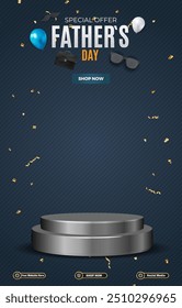father day sale discount portait template banner with blank space 3d podium for social media post product sale with abstract gradient blue background design 14