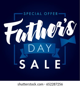 Father Day special offer SALE banner navy blue. Special offer Father`s Day sale promotion vector design