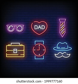 Father Day Symbol Neon Signs Style Vector