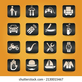 father day symbols on black buttons on yellow background