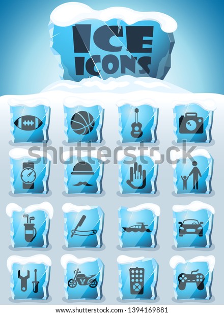 father day vector icons frozen in transparent blocks\
of ice