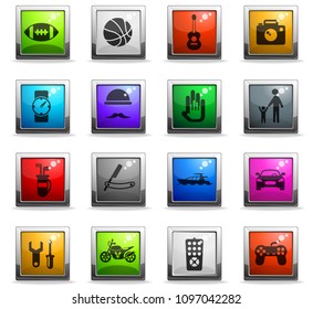 father day vector icons in square colored buttons