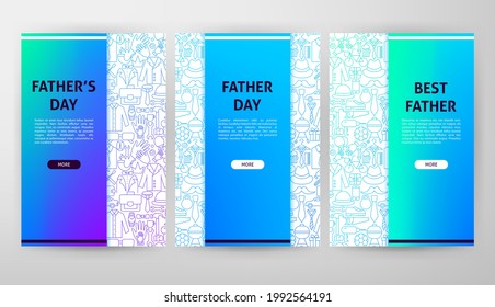 Father Day Web Design. Vector Illustration of Outline Posters.