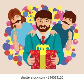 Father day,Happy birthday father, colorful illustration, postcard