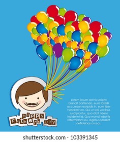 father face with balloons over blue background. vector illustration