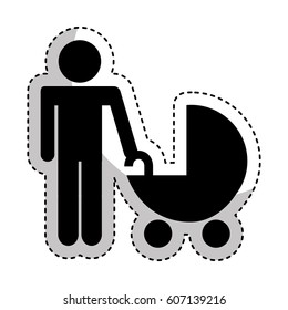 father figure with baby cart silhouette isolated icon vector illustration design