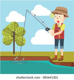 Father fishing fish