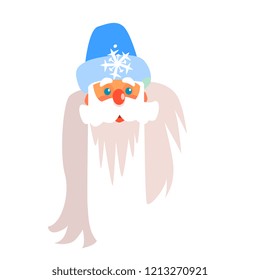 Father Frost Christmas Portrait, Flat Vector