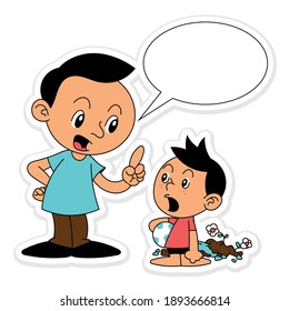 Father get angry with his Son, because broken the flower vase while playing a ball, best for sticker or decoration with Parenting education themes