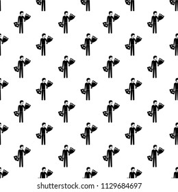 father with gifts and flowers icon in Pattern style on white background