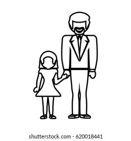 father and girl daughter together outline