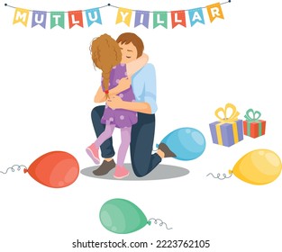 father and girl hug. vector illustration. happy family