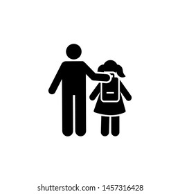 Father girl school walk way pictogram icon