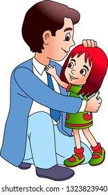 Father and girl talking