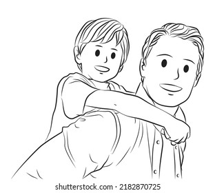 	
Father give his son piggyback ride outline people cartoon illustration