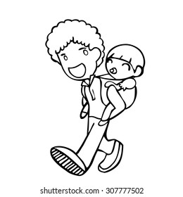 Father give piggy ride to son  vector illustration