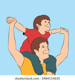 Father give a shoulder ride to his son illustration, Father's Day