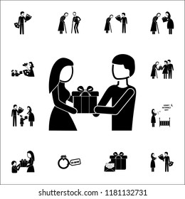 father gives a gift to mom  icon. Mother's Day icons universal set for web and mobile