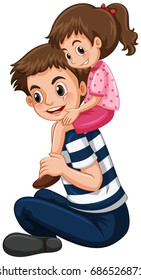 Father gives little girl piggy back ride illustration