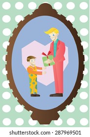 father gives a present to his son