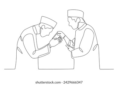 A father gives them to his son. Eid al fitr one-line drawing