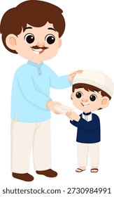 Pai dando Eidi ao filho