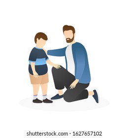 Father Giving Encouragement To His Kid. Nurturing, Care, Good Parenting, Good Nurturing, Care, Bonding, Trust And Support Between Parents And Children. Flat Vector Illustration