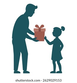 Father Giving Gift to Daughter Silhouette Illustration