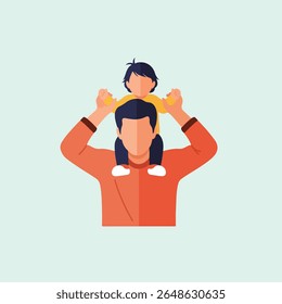 A father is happily carrying his toddler on his shoulders.