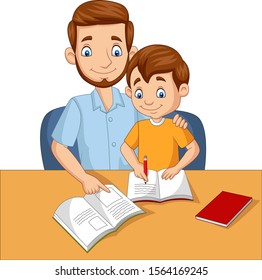 Father helping his son do homework