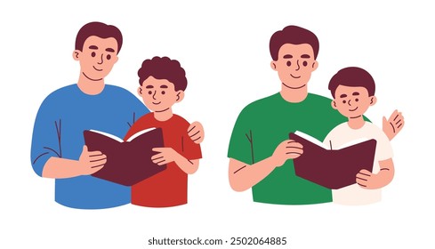 Padre y su hijo leyendo libro