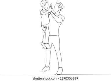 A father high-fives his son. Father's Day one-line drawing