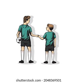 father and him son playing foot ball vector illustration design