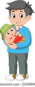 Father and his adorable baby having fun with toys of illustration