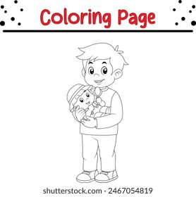 father his adorable baby having fun with toys coloring book page for kids