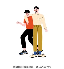 Father and His Adult Son, Dad Hugging His Son, Happy Family Concept Vector Illustration