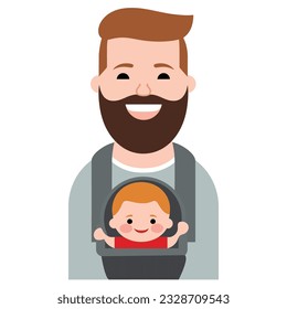 A Father and His Baby in a Carrier - A Vector Illustration Isolated on White Background