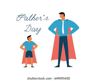 Father and his child in a Superhero's costumes. A concept of Father's day.