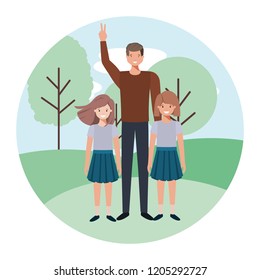 father with his children in the landscape avatar character