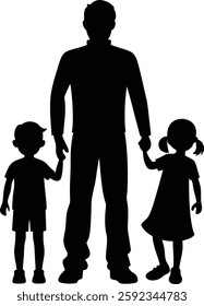Father with His Children Silhouette Vector