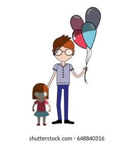 father with his daughter and balloons