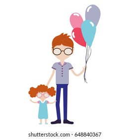 father with his daughter and balloons