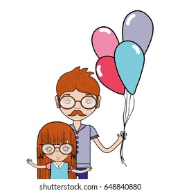 father with his daughter and balloons