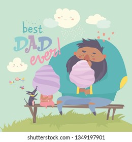 Father with his daughter eating cotton candy