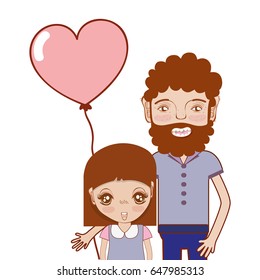father with his daughter and heart balloon